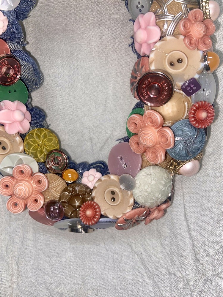 Handmade Oval Wreath 10" Buttons Easter Egg Spring Decor Pastel