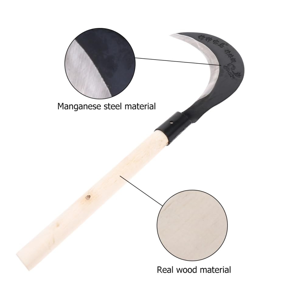Long-Handled Grass Sickle Hand Tool with Comfortable Grip for Weeding and