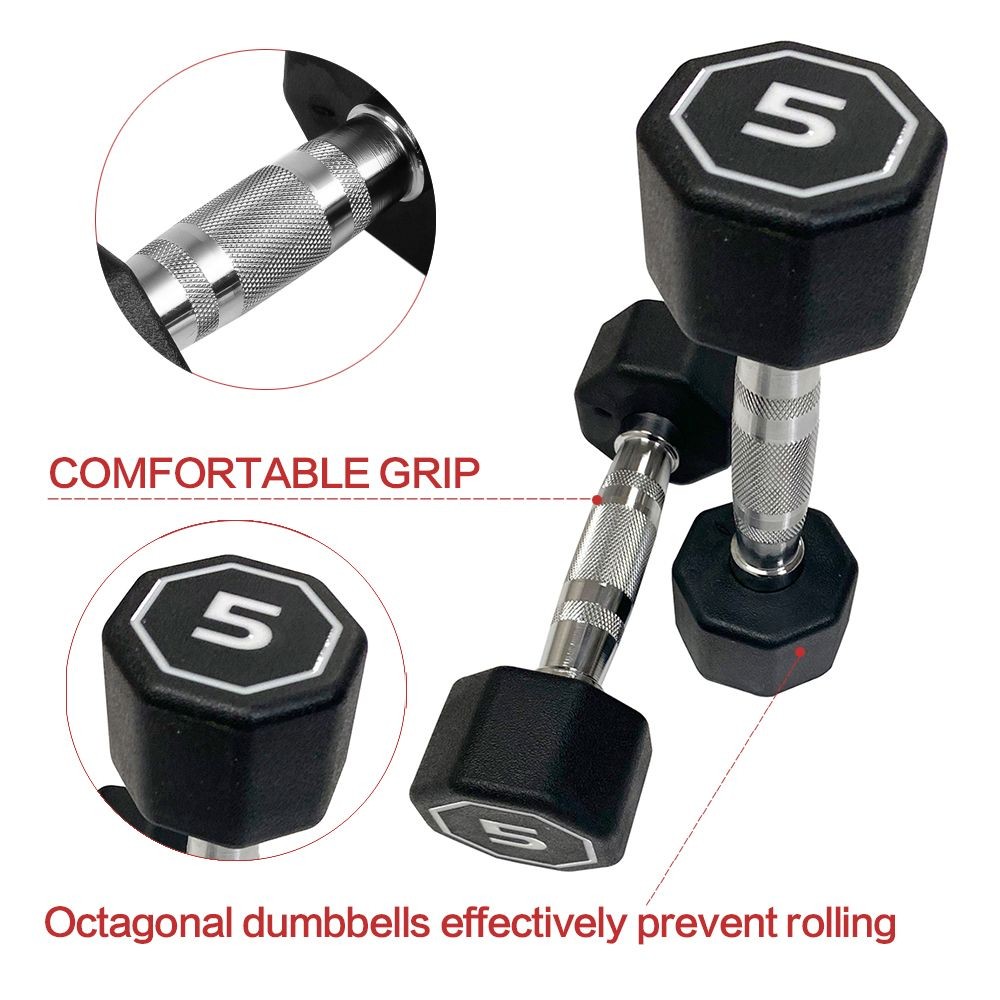 5 lb Octagonal Dumbbells PAIR Chrome Handle Push-Up Assist Weights Exercise