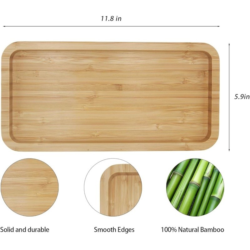 Bamboo Vanity Tray Organizer Bathroom Bedroom Entryway Storage Rectangular