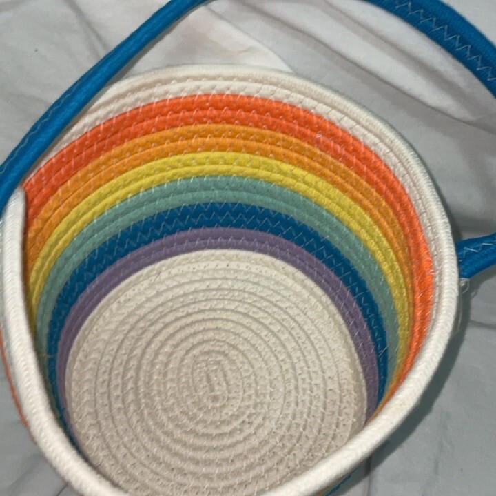 Rainbow coiled rope basket