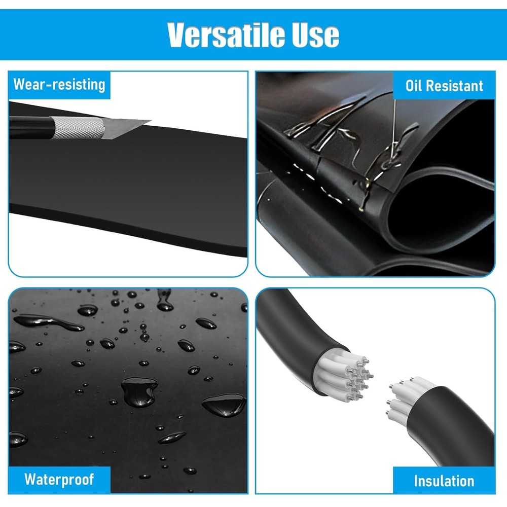 2 Rolls Rubber Sheet, 1/4" Thick X 4" Wide X 10' Long Solid Rubber Strips Roll..
