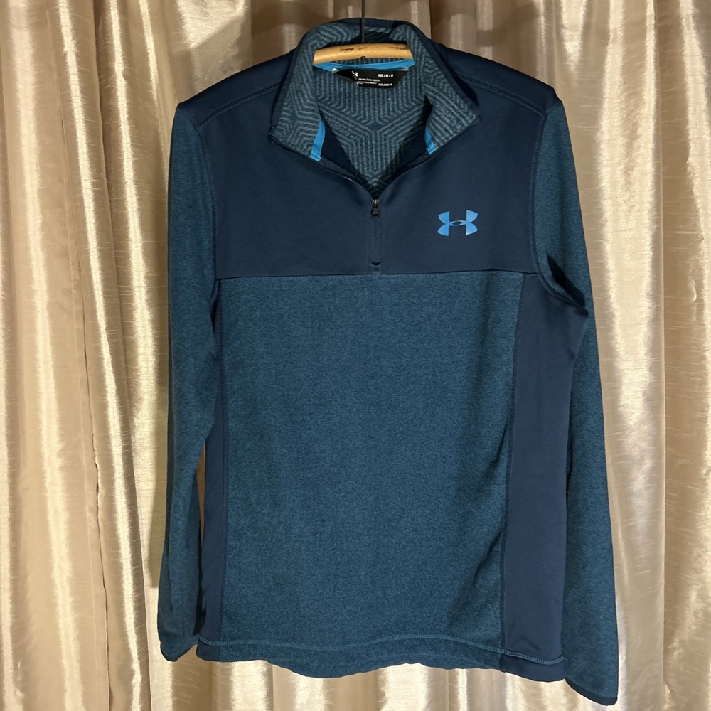 Under Armour Cold Gear Teal Blue Pull Over 1/4 Zip Golf Jacket Men's Medium