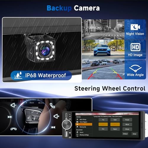 Upgrade Single Din Car Stereo, Wireless CarPlay Android Auto, 6.28'' Single