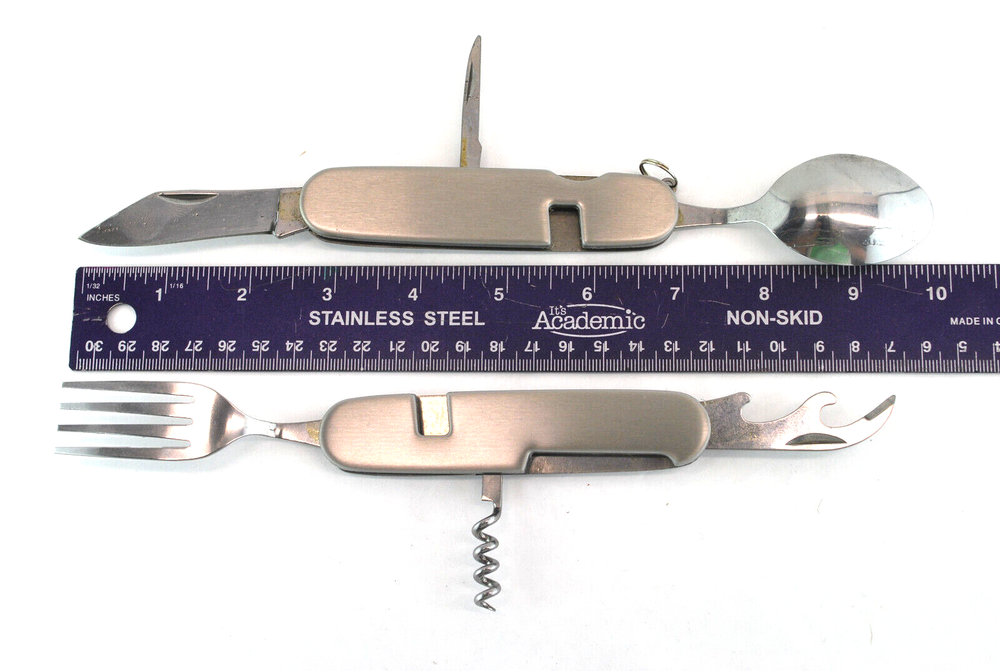 Survival Spoon Fork Multi-tool Corkscrew Awl Knife Can Opener Emergency Prepper