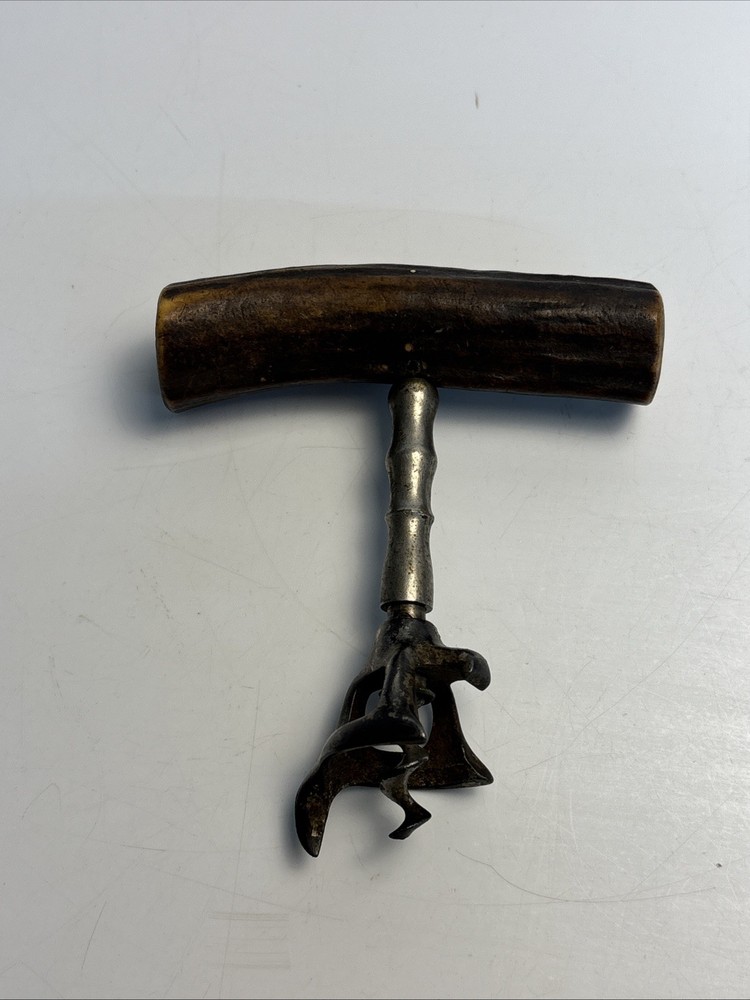 Vintage Bone Handle Corkscrew Wine Bottle Opener T-Handle Metal Worm