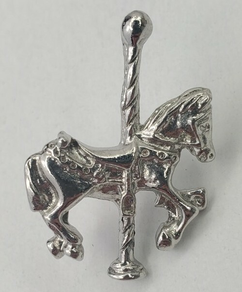 Carousel Horse Silver Tone Thick Lapel Pin Pinback