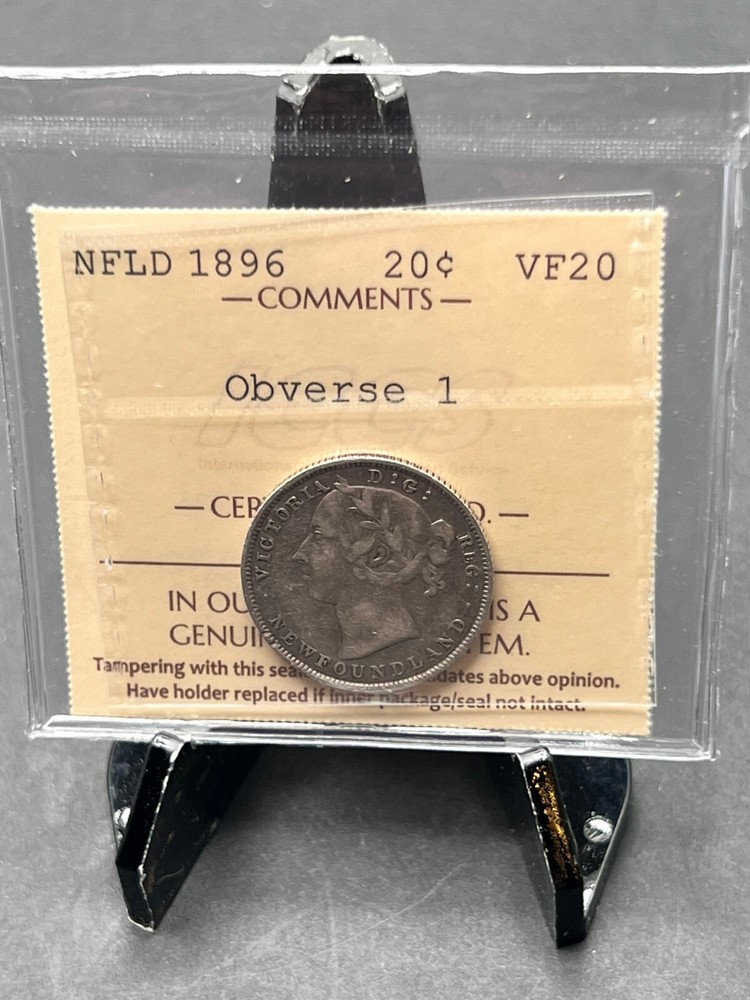 1896 NFLD 20 cent Graded ICCS VF-20