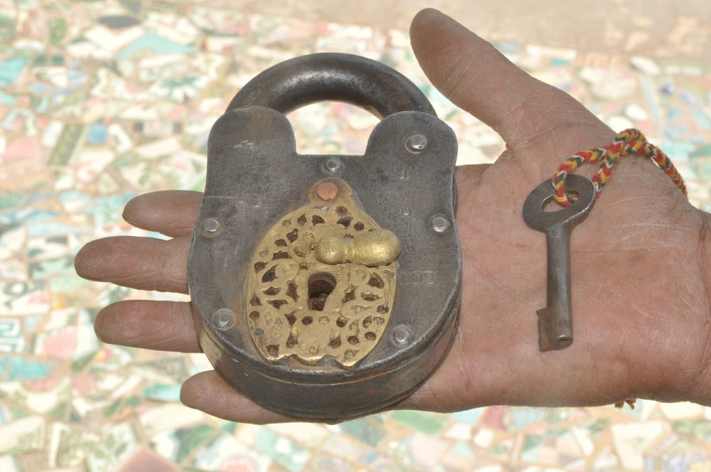 Vintage Iron Unique Shape Solid Brass Fitted Handcrafted Heavy  Padlock