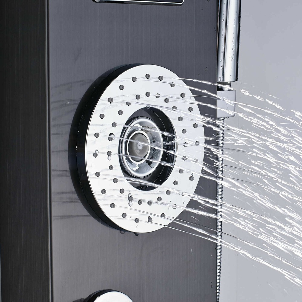 Black Shower Panel Tower System LED Rain&Waterfall Head Combo Massage Jets Mixer
