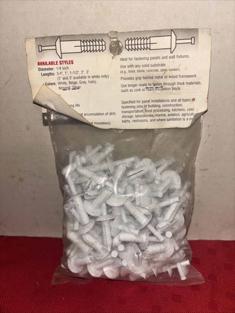 White 3/4" Structo Thermoplastic Drive Rivets High Impact 100 Count