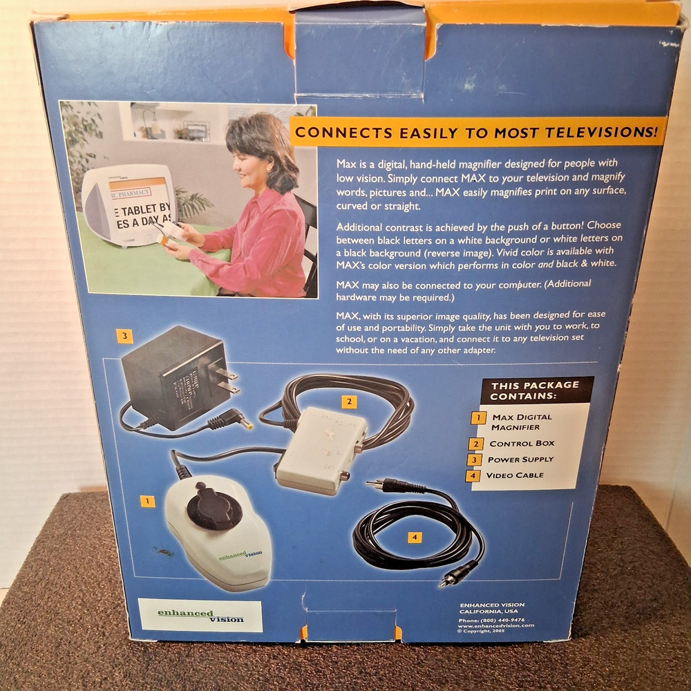 Enhanced Vision MAX Portable Magnifier Black White BW, A Low-Vision Assistance