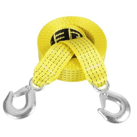 Tow Strap with Hooks, 2" x 20ft Heavy 2in x 20ft - 1 Pack with Hooks Yellow