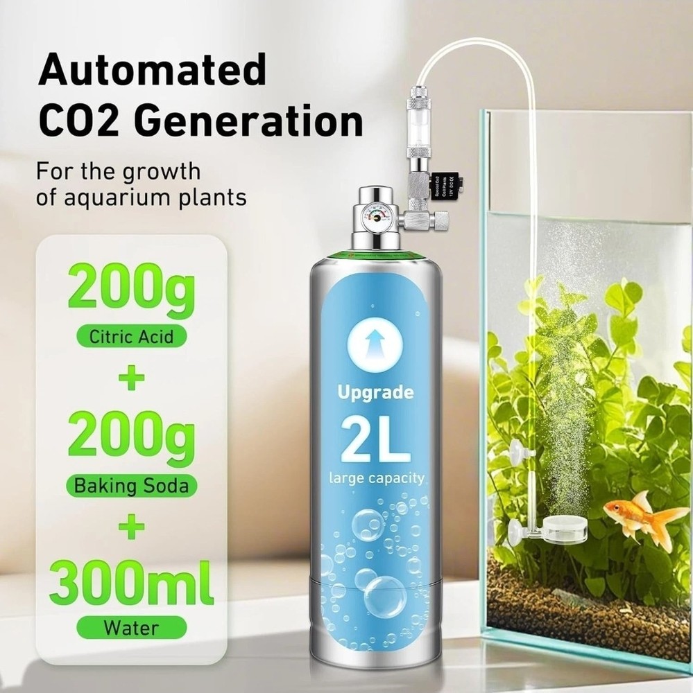 2L Aquarium CO2 Generator System, CO2 System Kit with Regulator and Needle Valve