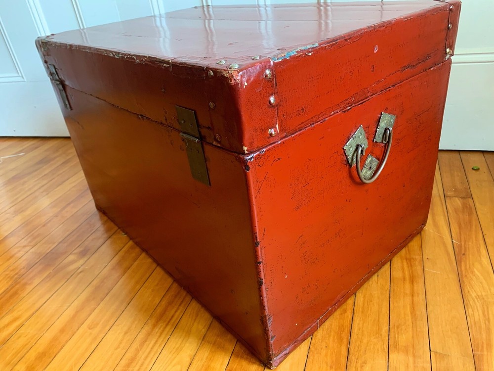 Antique Chinese TRUNK Red Leather