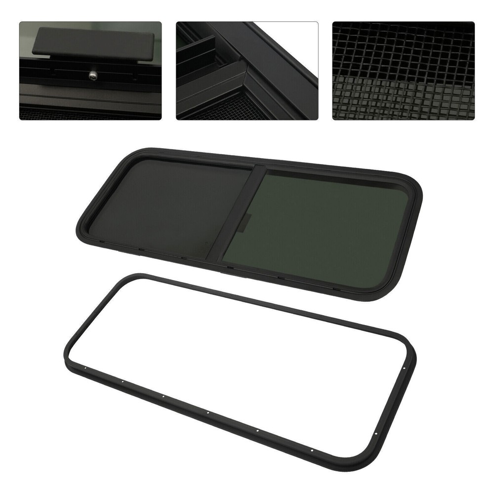 RV Window Tempered Black Glass Horizontal Rectangular Sliding Windows 43"x23"