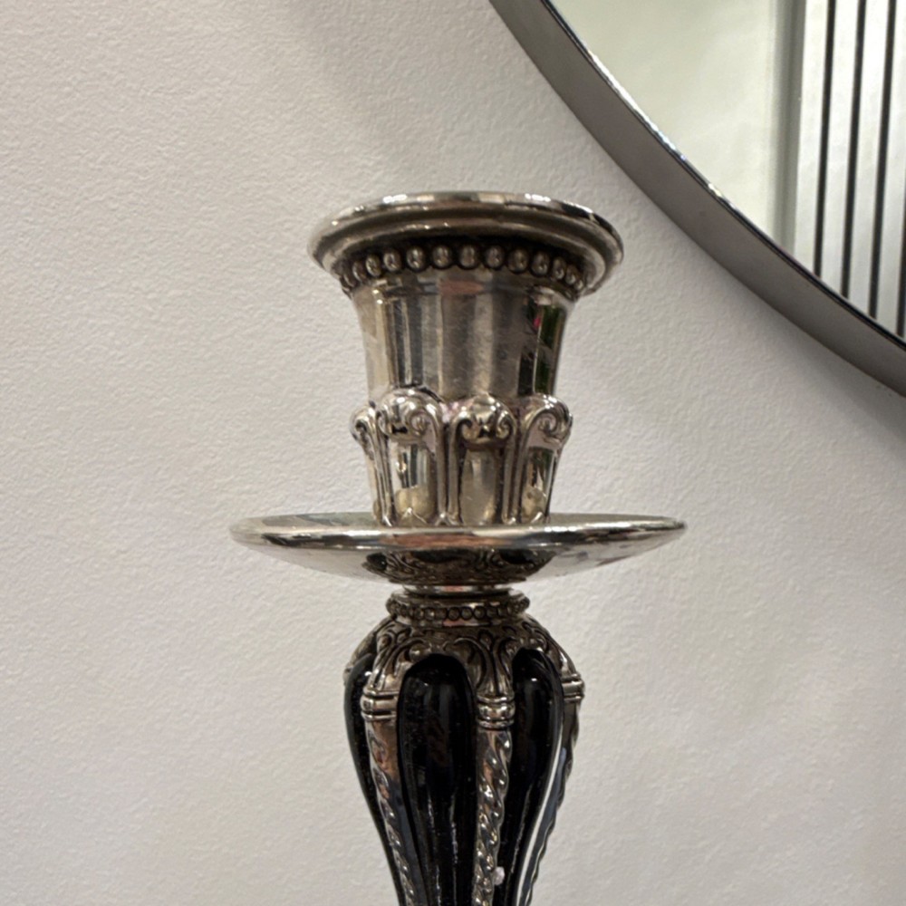 Victorian Style Ornate Silverplate Candlesticks Pair