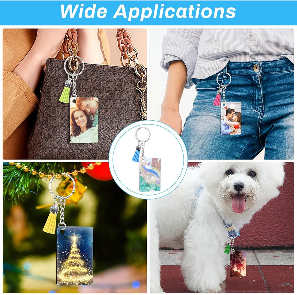 Modacraft 120Pcs Sublimation Keychain Blanks Bulk Set with Rectangle Sublimation