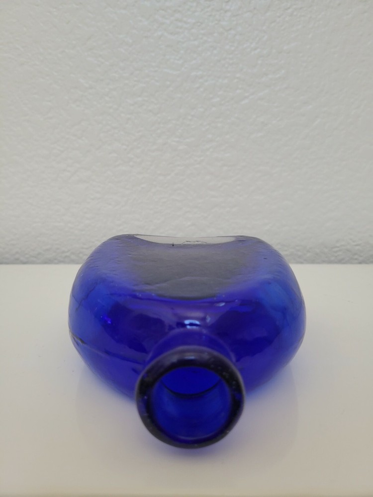 COBALT BLUE BLENKO HANDBLOWN GLASS RECTANGULAR BOTTLE 5.25 INCHES