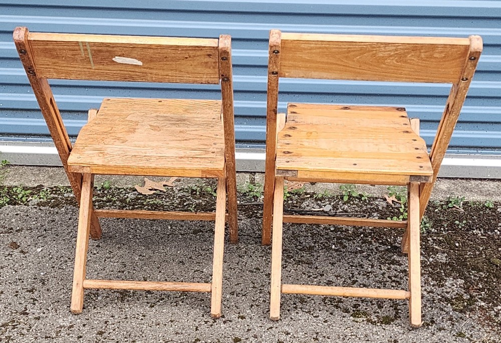 Pair (2) Vintage Oak Wood Folding Chairs, Multiple Sets,