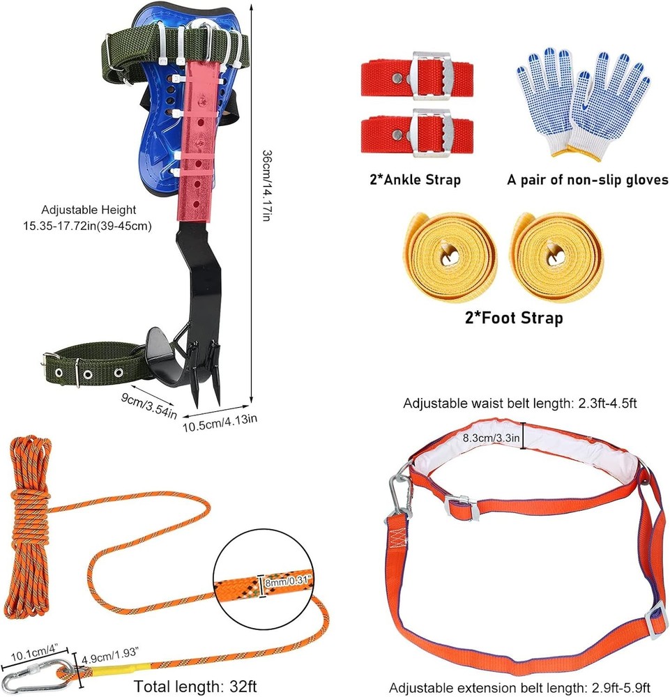 Climbing Spike, Adjustable Tree Climbing Step Gear with Extra Multi-Functiona...
