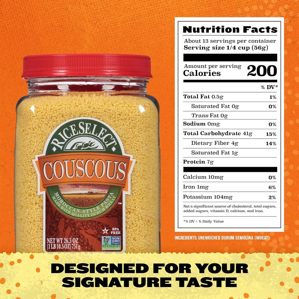 RiceSelect Couscous, Moroccan-Style Wheat Couscous Pasta, Non-GMO,...