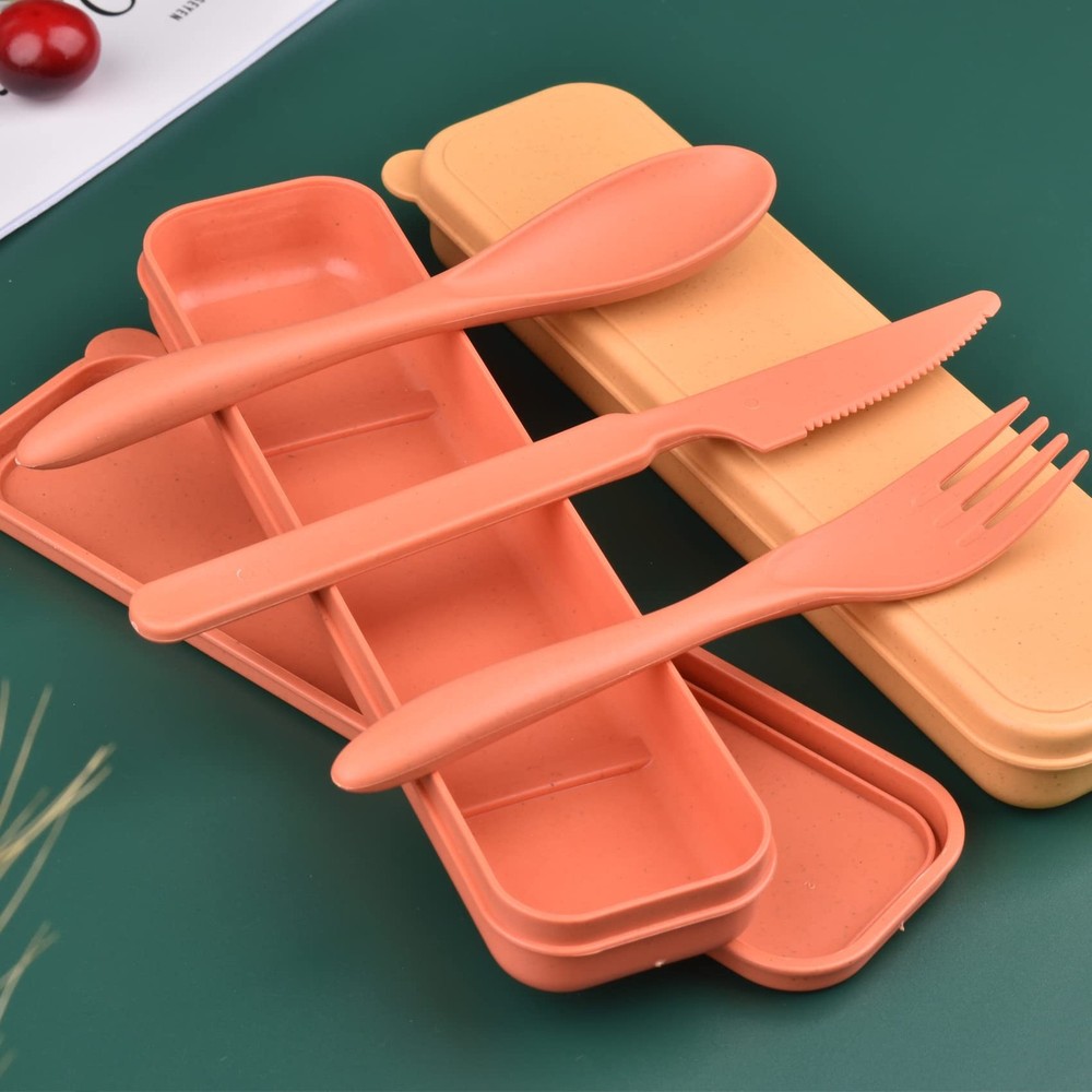 2 Sets Reusable Utensil Set with Case, Portable Camping Fork Knife Spoon Set,...