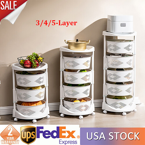 Kitchen Storage Cart Rotating Basket Vegetable Rack Multi-Layer Storage Shelves