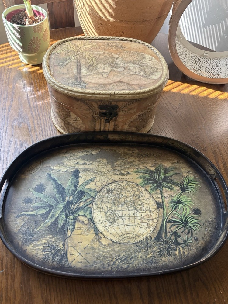 Palm Tree Tray And Basket Bundle Home Decor