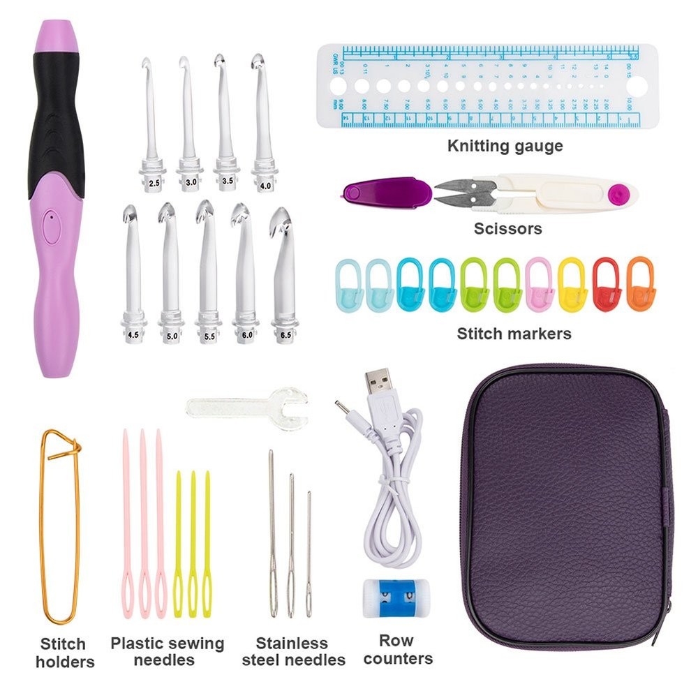 Crochet Hooks Lights Set with Case, Ergonomic Rechargeable Lighted Hooks,9 In...