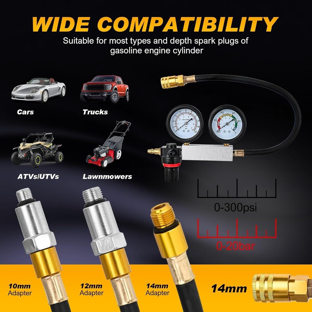 Cylinder Leak Down Tester, Gasoline Engine Compression Dual Gauge Leakdown De...