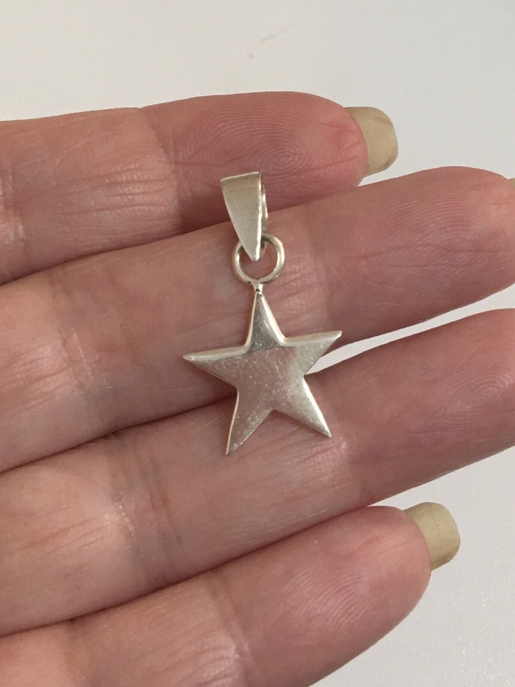 925 Solid Sterling Silver Flat Star Charm Pendant Large Loop Fits Thick Chains