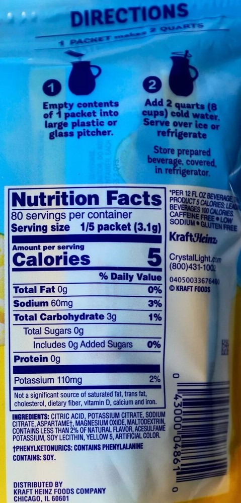 2 PACK Crystal Light LEMONADE Drink 16 Pitcher Packets , (32 Packets Total)