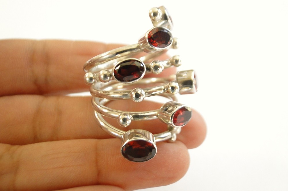 Red Garnet Cluster Wrap Cocktail Sterling Silver Ring Size 9