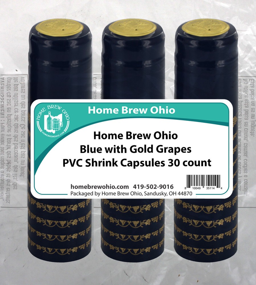 Home Brew Ohio Blue With Gold Grapes PVC Shrink Capsules 30 count
