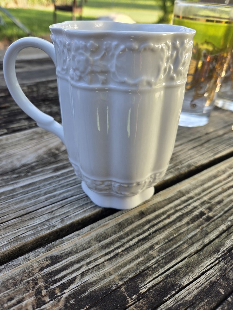 Kaldun & Bogle White Coffee Mug Chocolate Cup Embossed Pattern