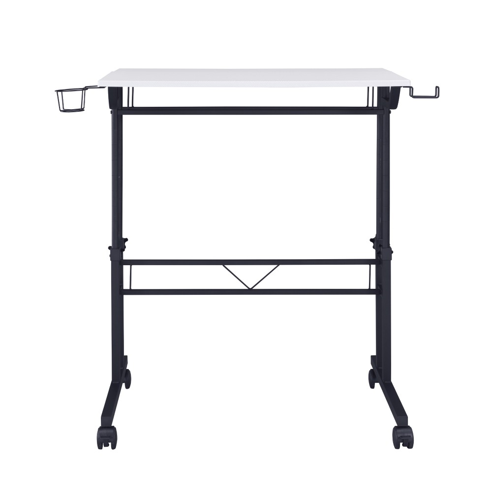 Adjustable Rolling Computer Desk - Mobile Workstation w/ Storage Shelf,White