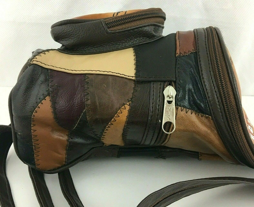 Peru Machu Picchu Leather Patch Work Adjustable Straps Backpack Purse