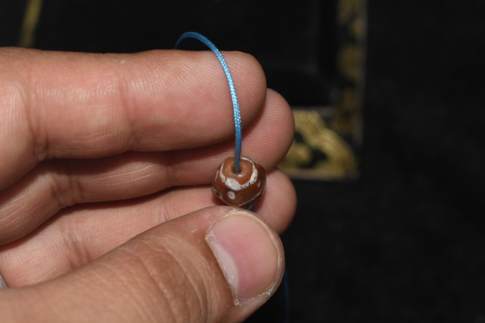 Rare Ancient Near Eastern Etched Carnelian Bead with Dotted Pattern