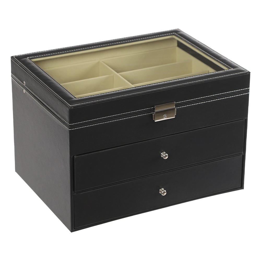 3 Layer Black Sunglasses Display Case, PU Leather Eyeglass Storage Box,