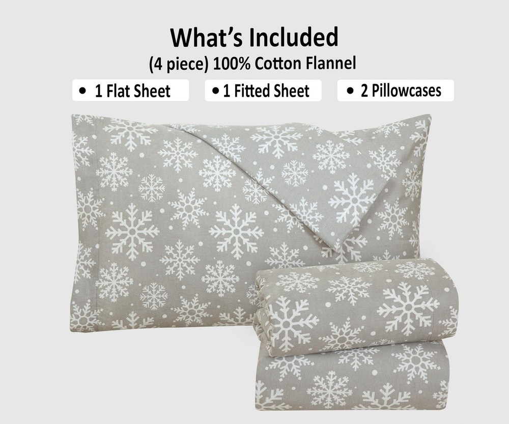 4 Piece 100% Cotton Flannel Sheets Full Size Bed Set - Warm & Extra Soft - De...
