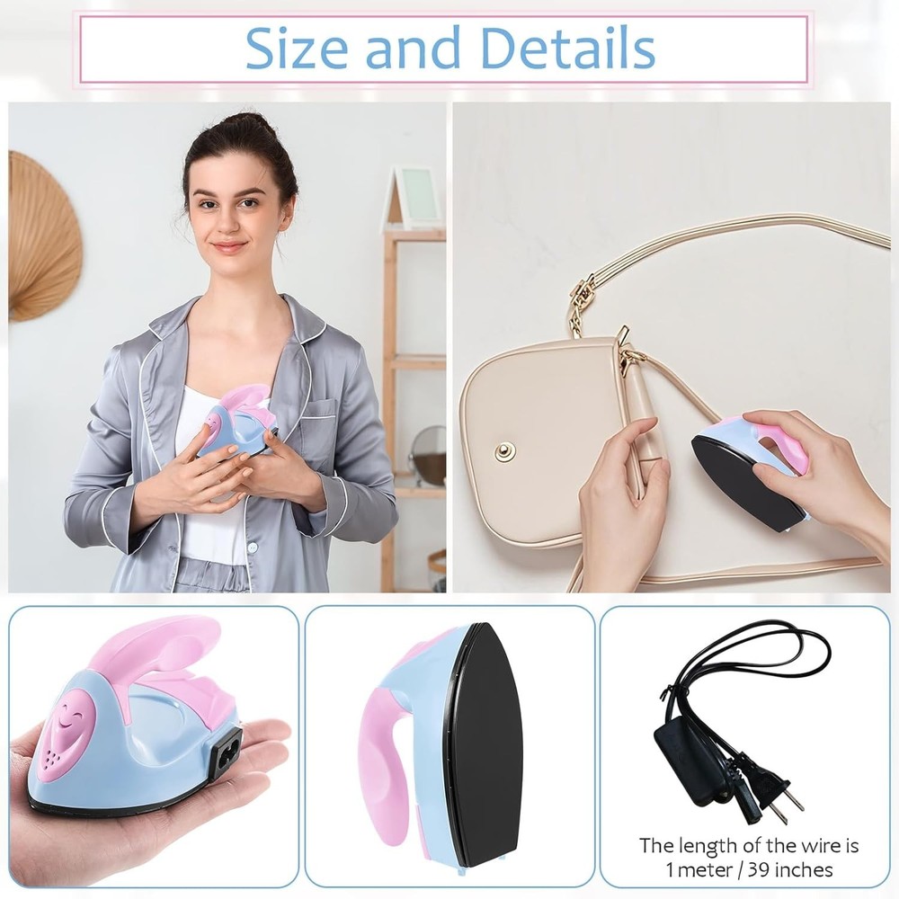 Compact Mini Heat Press Iron - Tiny Flatiron for Craft Projects in Pink/Blue