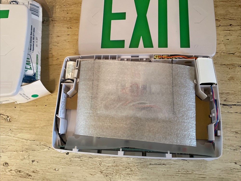 Lithonia Emergency Exit Sign Green Lettering Untested Open Box