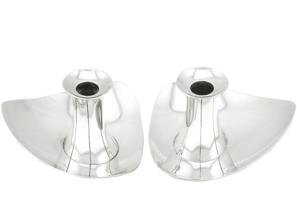 Vintage Sterling Silver Candlesticks - Design Style - Post-1940