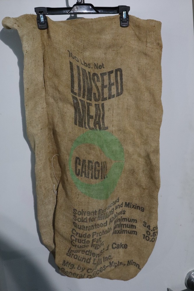 Vintage Cargill linseed meal burlap sack.