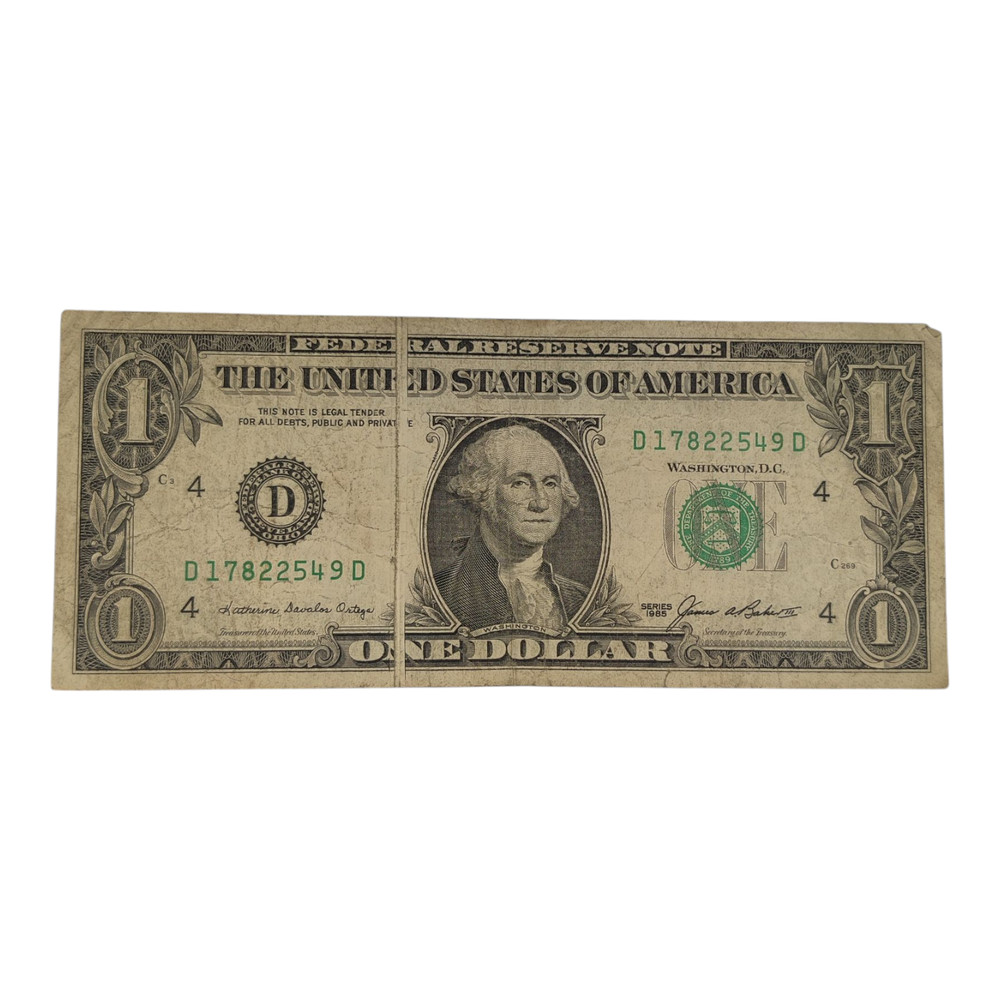 1985 $1 FRN , GUTTER FOLD ERROR 12