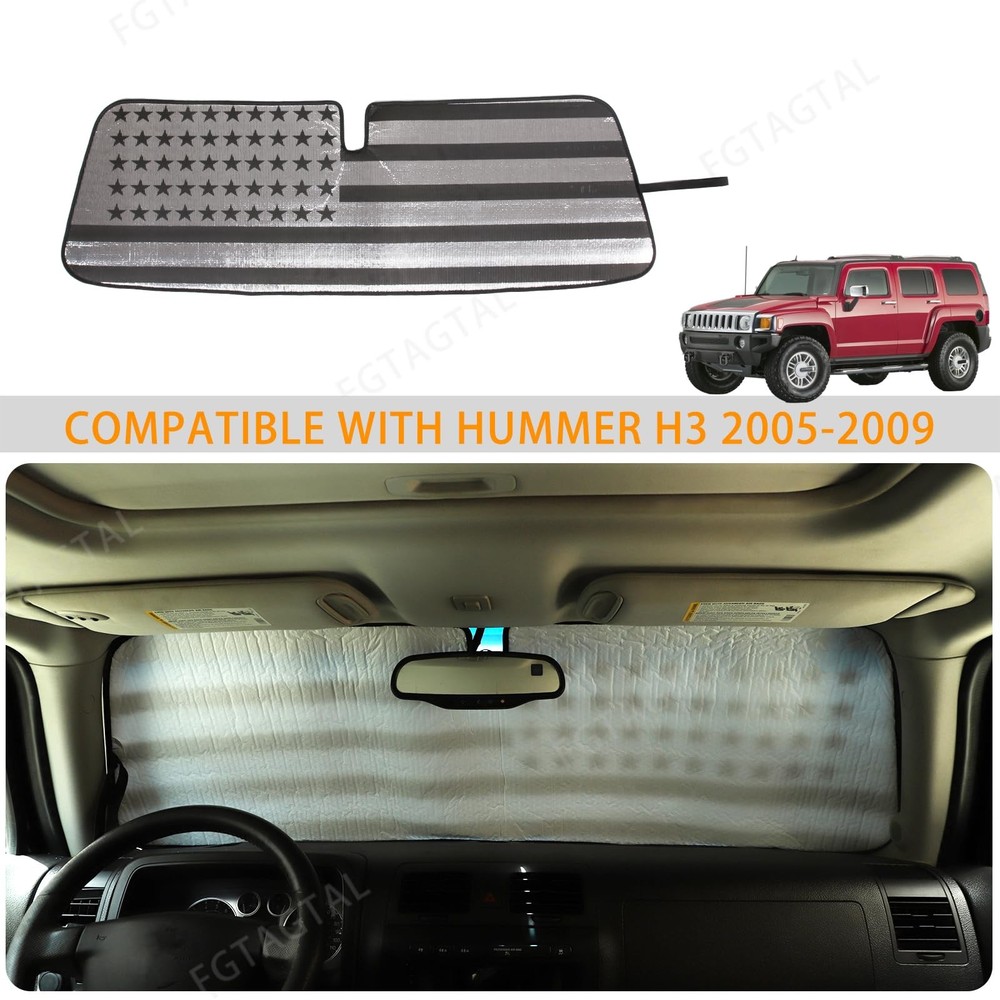 Windshield Sunshade Foldable Reflective Sun American Flag Pattern, Black