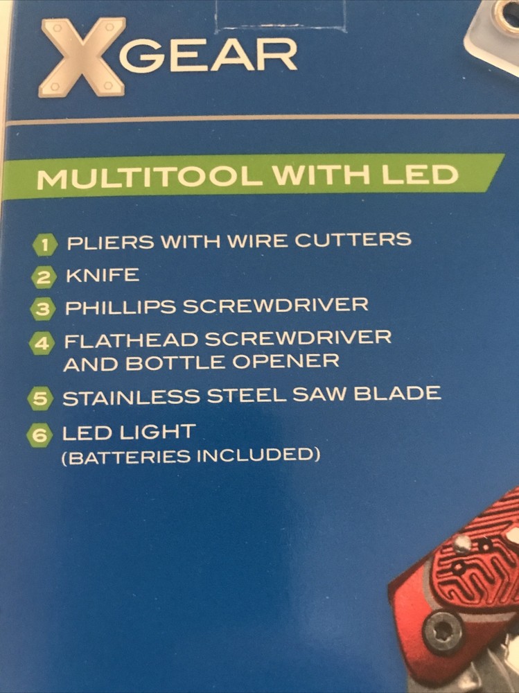 X-Gear 8 Tool Men's Multi-Function Tool w/Led Light Retails $20 Red (2-PO-112)