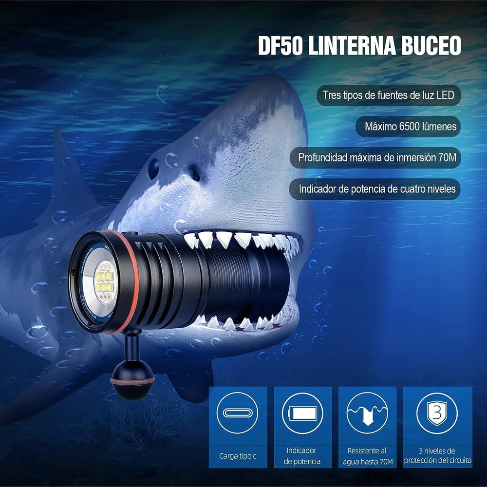 Trustfire DF50 6500Lumen Kit led Diving Light Scuba Flashlight 3 Mode Light -70M