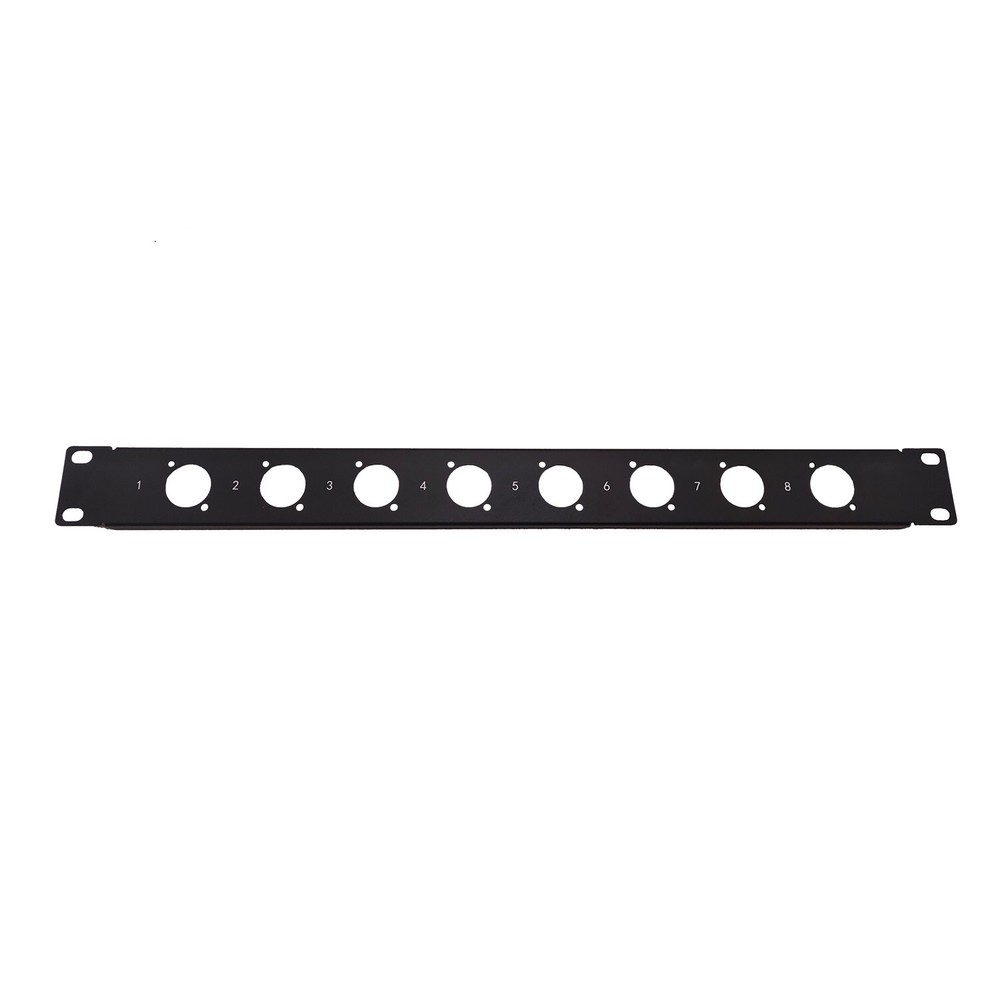 1U 19" Single Space Black Rack Case Panel w/ 8 XLR Cutouts